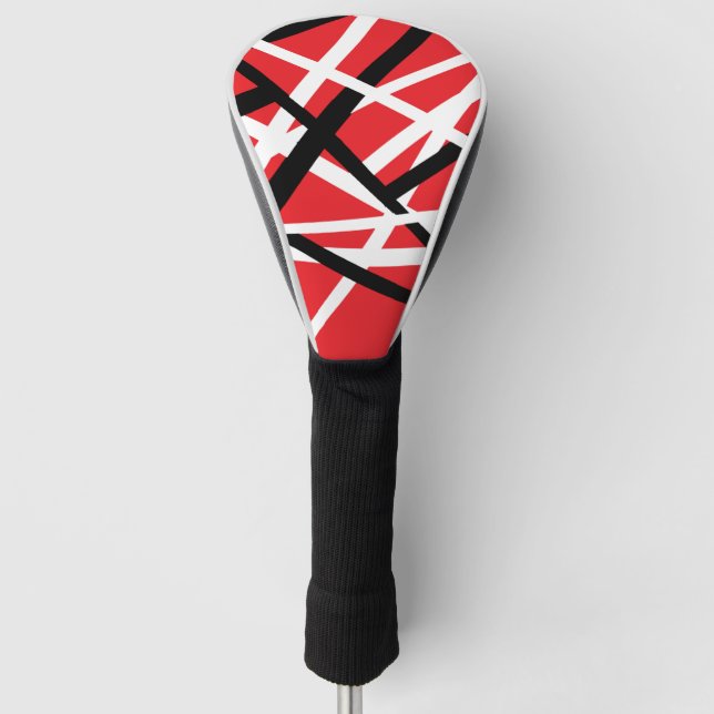 red, black, and white graphic golf head cover (Front)