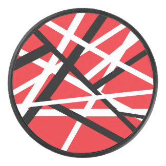 Red, Black, and White Graphic Hockey Puck