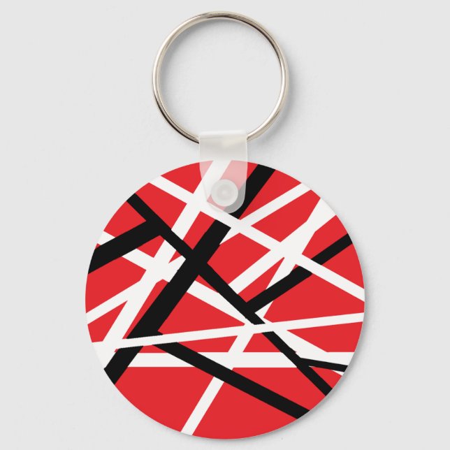 red, black, and white graphic key ring (Front)