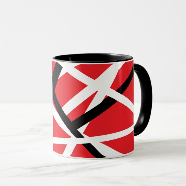 red, black, and white graphic mug (Front Right)