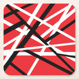 red, black, and white graphic square paper coaster