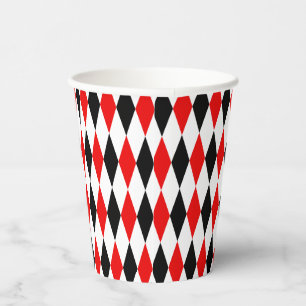 Red Black and White Harlequin Diamonds Pattern Paper Cups