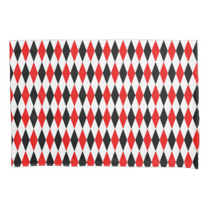 Red Black and White Harlequin Diamonds Pattern  Pillowcase