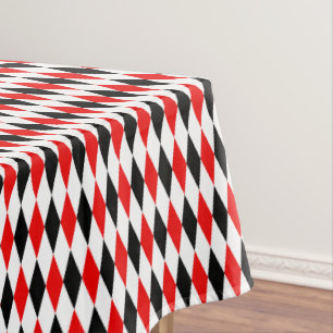 Red Black and White Harlequin Diamonds Pattern  Tablecloth