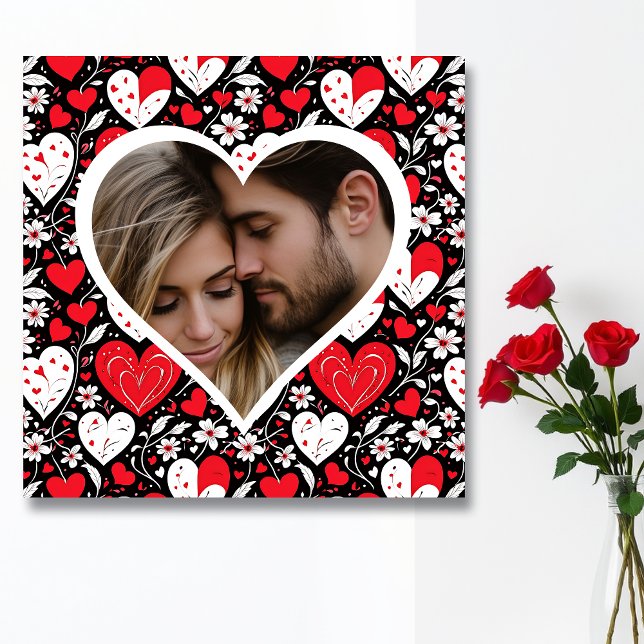 Red, Black and White Hearts and Flowers Photo Poster (Creator Uploaded)