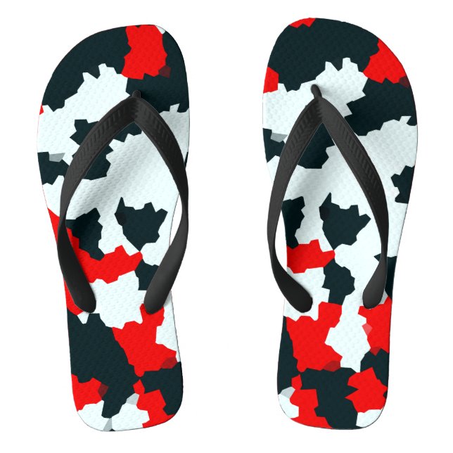 Red Black and White Irregular Abstract Jandals (Footbed)