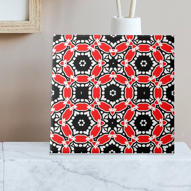 Red Black and White Kaleidoscopic Mosaic Pattern Tile (Creator Uploaded)