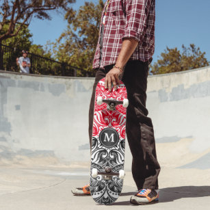 Red, Black and White Mandala  - Monogram Skateboard