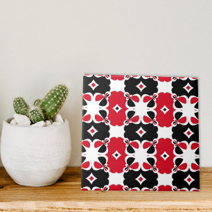 Red Black and White Modern Geometric Pattern Tile