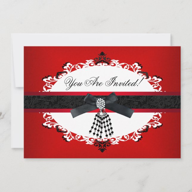 Red Black And White Party All Occasions Elegant Invitation (Front)