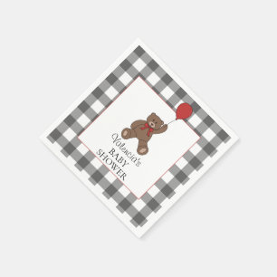 Red Black and White Pattern Teddy Bear Baby Shower Napkin