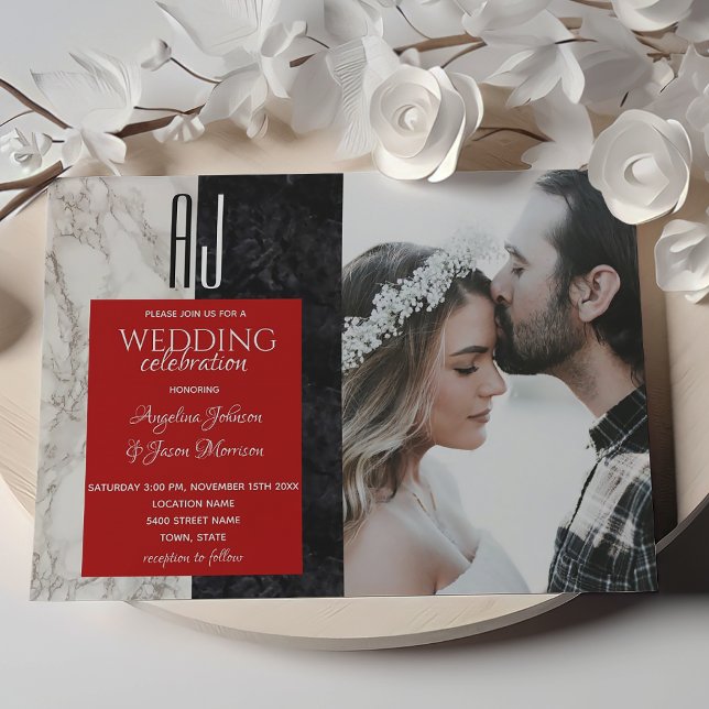 Red Black and White Photo Wedding Invitation (Creator Uploaded)