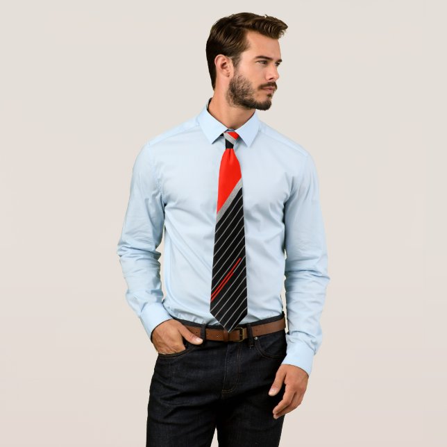 Red, black, and white pinstripe tie (In Situ)