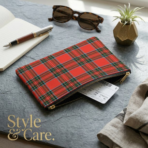 Red Black and White Plaid Pattern Accessory Pouch
