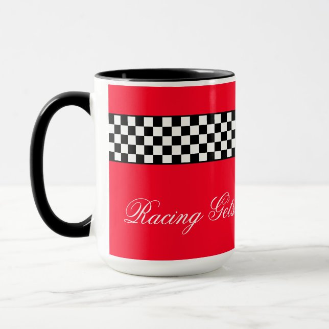 Red Black and White Race Themed Mug (Left)