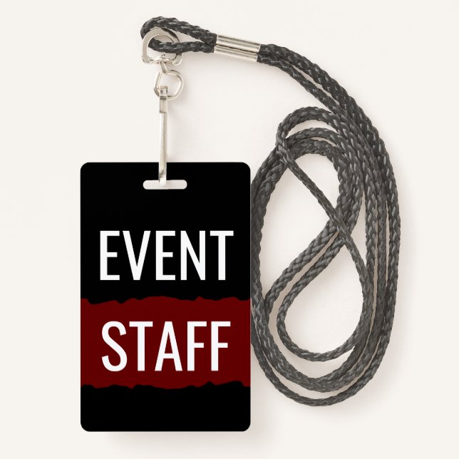 Red Black And White Simple Event Staff Badges ID Badge (Front with Lanyard)