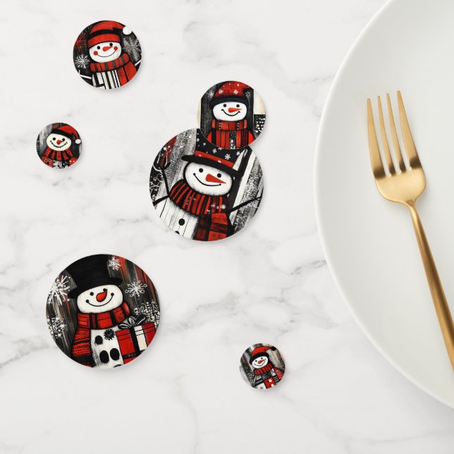 red, Black and white Snowmen Confetti (Group)