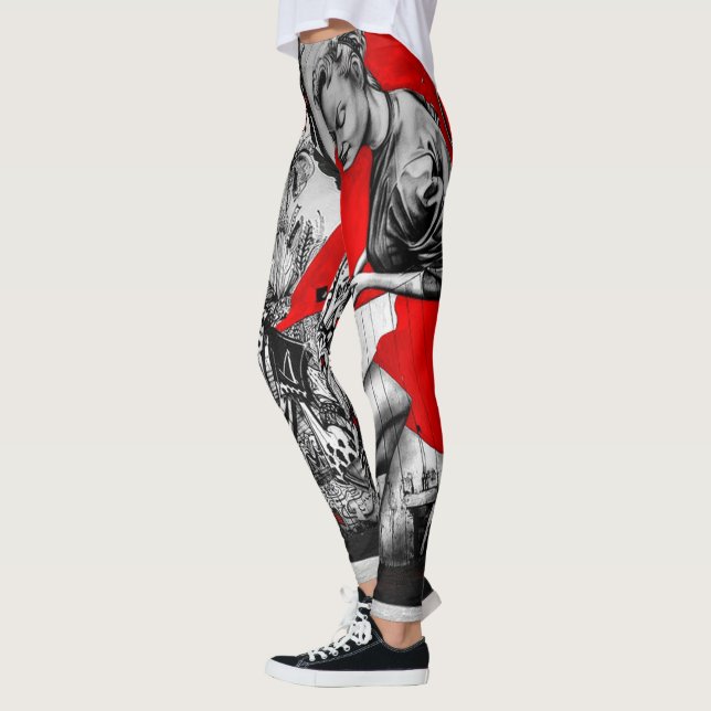 Red, Black and White Street Art Graffiti Leggings (Left)