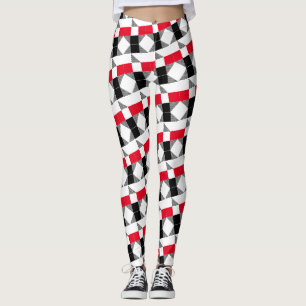 red black and white striped geometric pattern leggings