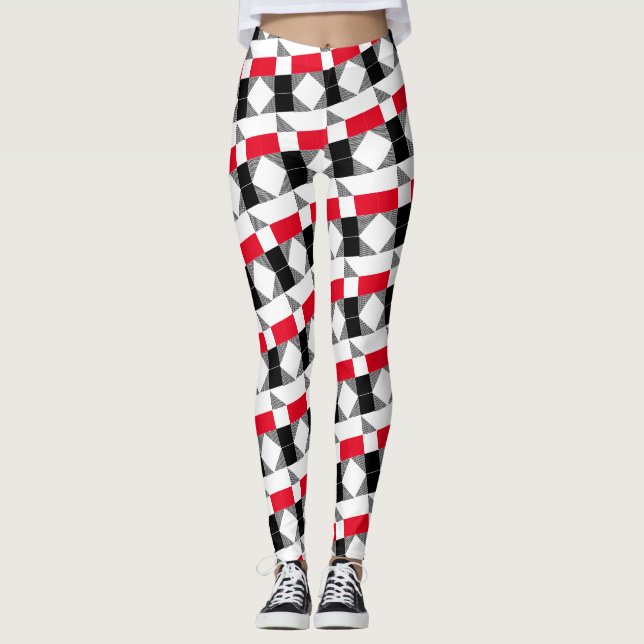 red black and white striped geometric pattern leggings (Front)
