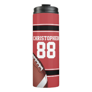 Red Black and White Stripes Football Jersey Thermal Tumbler