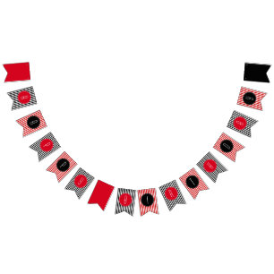 Red black and white stripes Happy Birthday Bunting