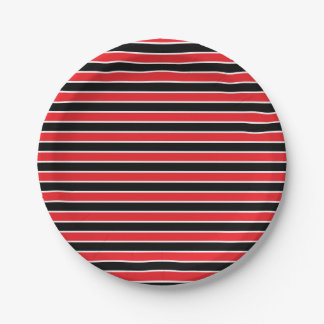 Red, Black and White Stripes Paper Plate