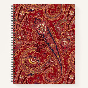 Red, Black and White Vintage Paisley Floral Spiral Notebook