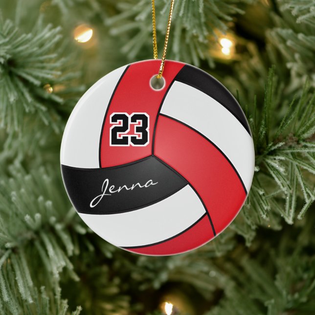 Red, Black and White  🏐 Volleyball Ceramic Tree Decoration (Tree)