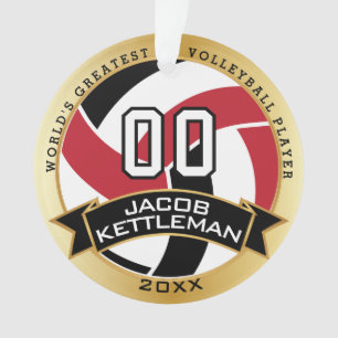Red, Black and White Volleyball   DIY Text Ornament