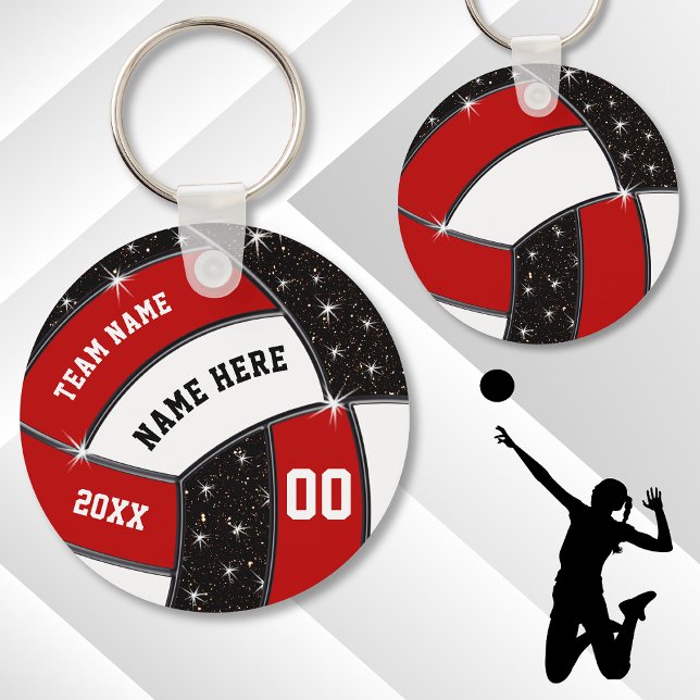 Red Black and White Volleyball Gifts, Volleyball Key Ring (Volleyball Party Favors. Red, Black and White, Volleyball Keychains. Cheap Volleyball Gifts. )