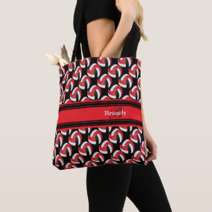 Red, Black and White Volleyball Personalise Tote Bag
