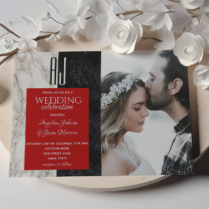 Red Black and White Wedding Invitation