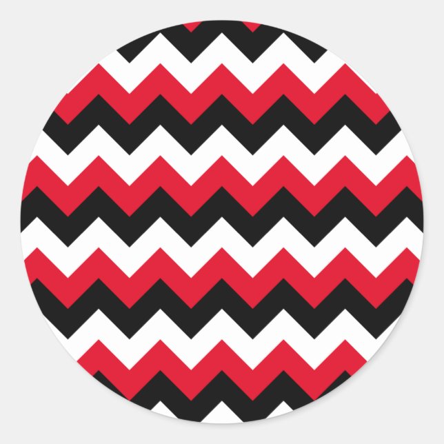 Red Black and White Zigzag Classic Round Sticker (Front)