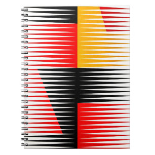 Red, black, and yellow artwork notebook
