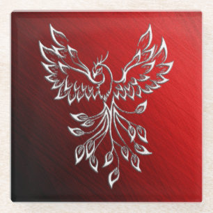 Red Black Ashes and Phoenix Glass Coaster