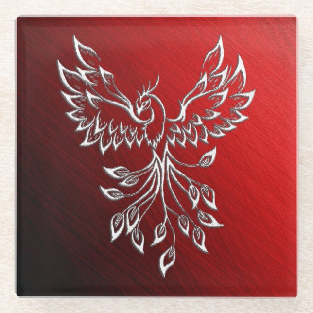 Red Black Ashes and Phoenix Glass Coaster (Front)