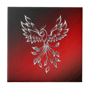 Red Black Ashes and Phoenix Glass Tile