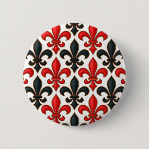 Red Black Baroque Fleur-de-lis Pattern Design  6 Cm Round Badge