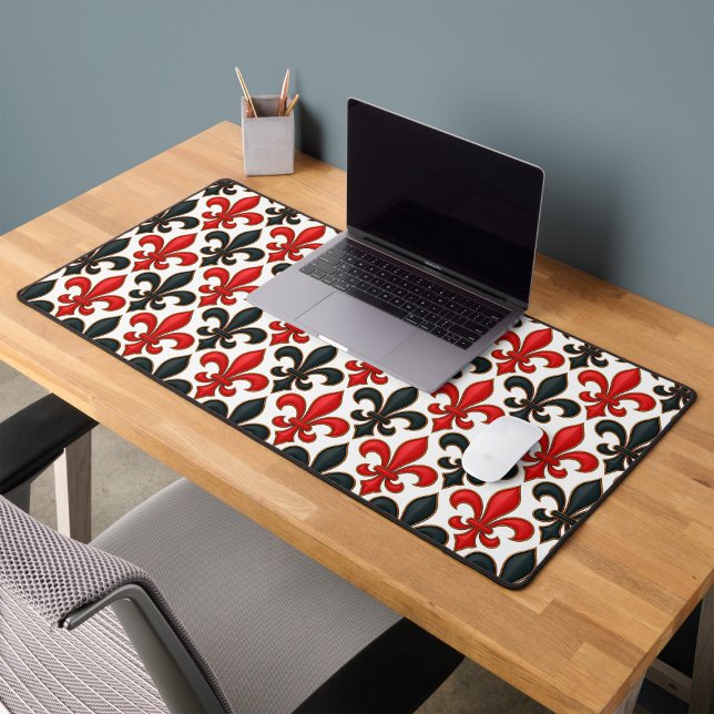 Red Black Baroque Fleur-de-lis Pattern Design  Desk Mat (Creator Uploaded)