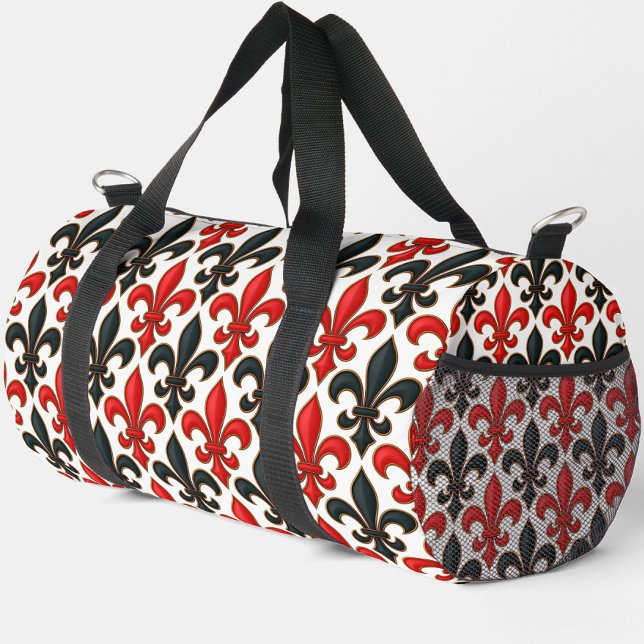 Red Black Baroque Fleur-de-lis Pattern Design  Duffle Bag (Creator Uploaded)