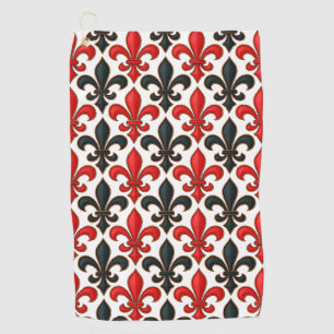 Red Black Baroque Fleur-de-lis Pattern Design Golf Towel