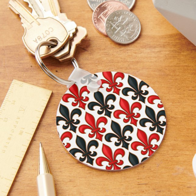 Red Black Baroque Fleur-de-lis Pattern Design  Key Ring (Creator Uploaded)