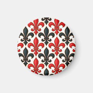 Red Black Baroque Fleur-de-lis Pattern Design Magnet