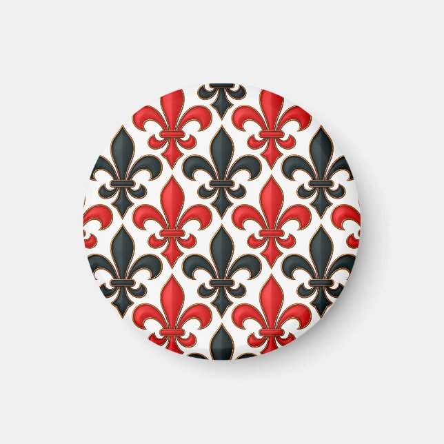Red Black Baroque Fleur-de-lis Pattern Design  Magnet (Front)