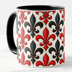 Red Black Baroque Fleur-de-lis Pattern Design Mug