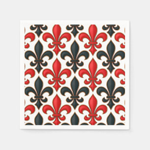 Red Black Baroque Fleur-de-lis Pattern Design Napkin
