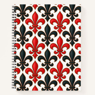Red Black Baroque Fleur-de-lis Pattern Design Notebook