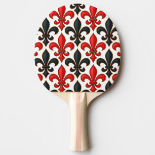 Red Black Baroque Fleur-de-lis Pattern Design Ping Pong Paddle