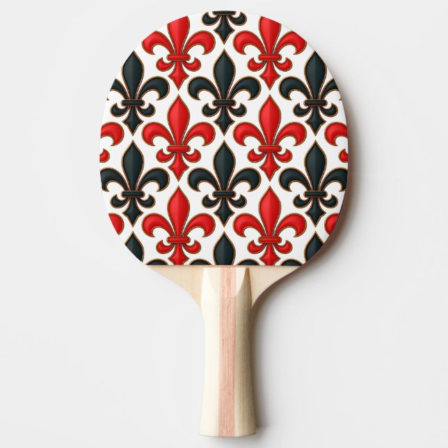 Red Black Baroque Fleur-de-lis Pattern Design  Ping Pong Paddle (Front)